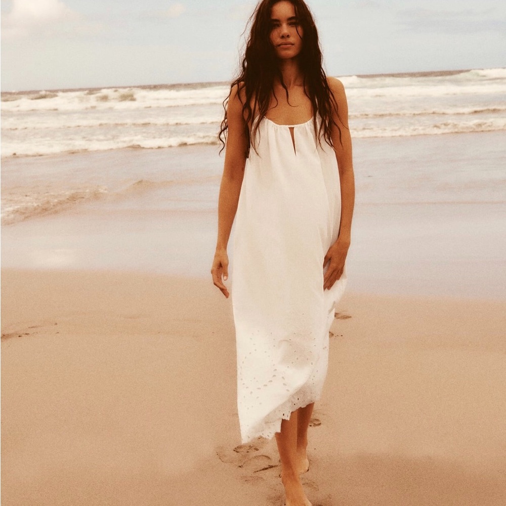 Zara White Eyelet Midi Dress